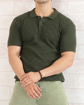 Shein Men Spread Collar Short Sleeve Self Design Polo Tshirt-picture-23
