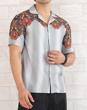 Shein Men Cuban Collar Paisley Placement Print Shirt-picture-14