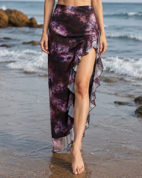 Shein Women Ruffle Trim Tie & Dye Maxi Asymmetrical Skirt-picture-29