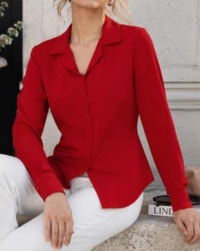 Shein Women Lapel Collar Cuffed Sleeve Lace-Up Back Fitted Shirt-picture-19