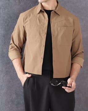 Shein Men Spread Collar Panelled Shirt with Chest Pockets-picture-51
