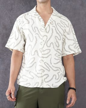 Shein Men Lapel Collar Short Sleeve Abstract Print Shirt-picture-20