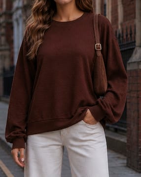 Shein Women Drop Shoulder Textured Crew Sweatshirt-picture-13