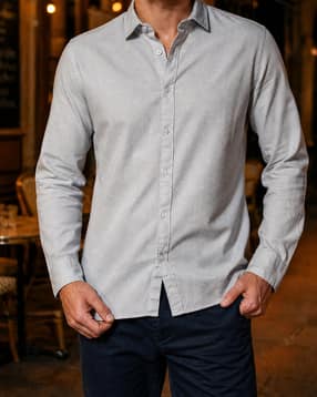 Shein Men Spread Collar Full Sleeve Textured Shirt-picture-16