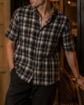 Shein Men Spread Collar Short Sleeve Checked Shirt-picture-53