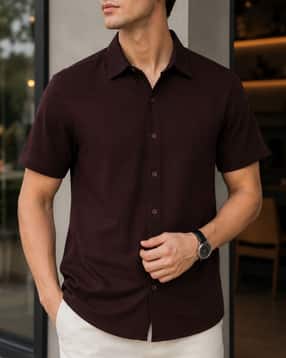 Shein Men Spread Collar Short Sleeve Textured Shirt-picture-17