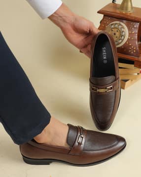 Shein Men Almond Toe Horsebit Detail Heeled Loafers-image-39