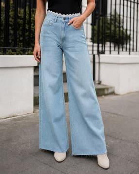 Shein Women Full Length Waist Lace Trim Mid Wash Jeans-image-18