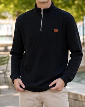 Shein Men Full Sleeve Self Designed Half Zip Sweatshirt-image-11