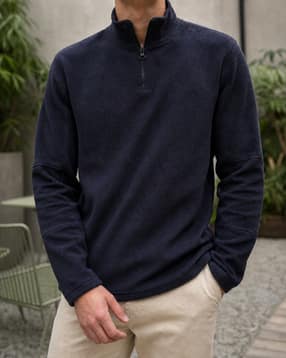Shein Men High Neck Full Sleeve Panelled Half-Zip Sweatshirt-image-19