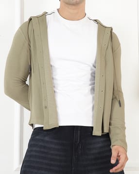 Shein Men Medium Length Full Sleeve Textured Hooded Shirt-picture-29