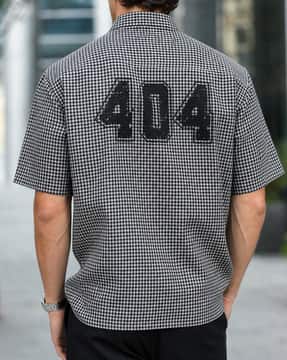 Shein Shein Men Spread Collar Numeric Back Print Checked Shirt