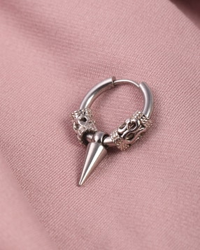 Shein Men Silver Skull & Spike Drop Detail Hoop Earring-picture-20