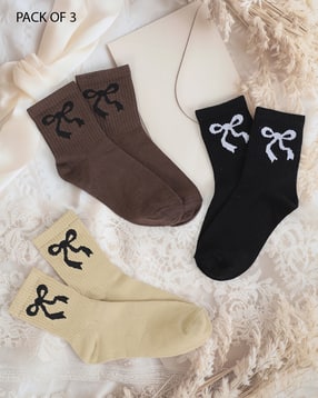 Shein Women Combo Of 3 Bow Print Everyday Socks-picture-39