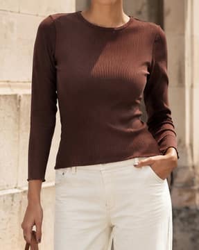 Shein Shein Women Curled Trim Ribbed Short Top