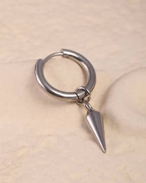 Shein Men Silver Spike Charm Detail Hoop Earring-picture-31