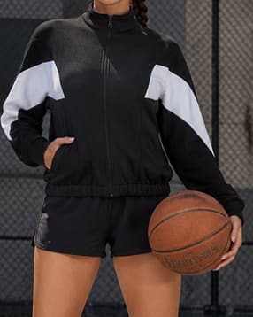 Shein Women Full Sleeve Colour Blocked Zipper Sweatshirt-image-5