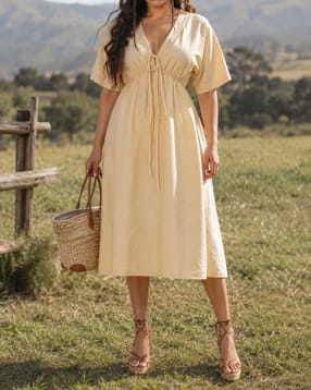 Shein Women Extended Sleeve Front Tie Up A-Line Dress-picture-32