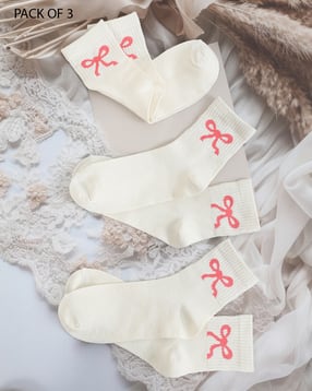 Shein Women Combo Of 3 Bow Print Everyday Socks-picture-41