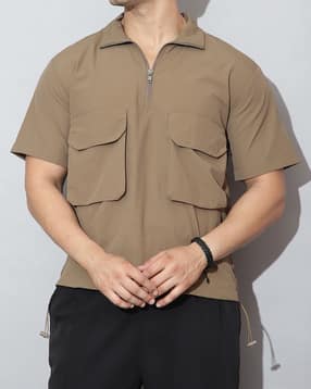 Shein Men Short Sleeve Adjustable Toggle Hem Zipper Bomber Jacket-picture-12