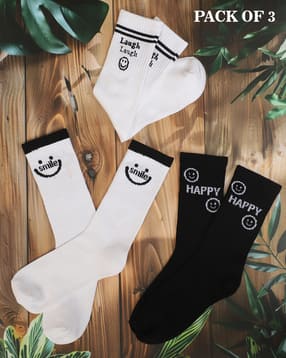 Shein Women Combo Of 3 Typographic Print Everyday Socks-image-12
