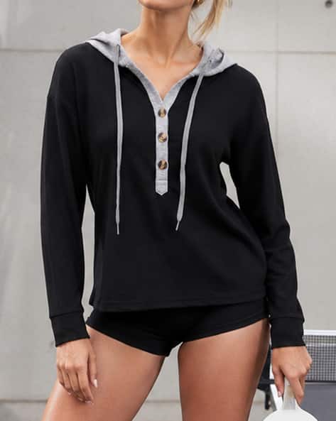 Shein Women Drop Shoulder Half Button Closure Texture Hoodie