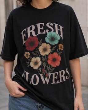 Shein Drop Shoulder Floral Chest Print Crew Tshirt-image-30