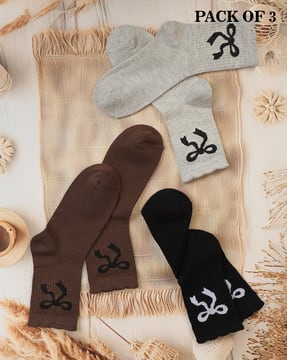 Shein Shein Women Combo Of 3 Bow Print Everyday Socks