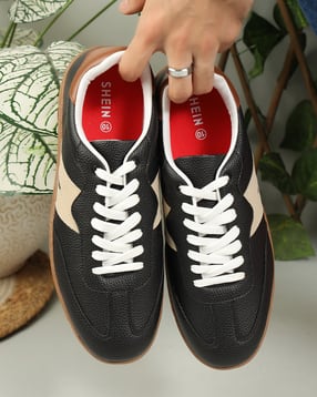 Shein Men Round Toe Lace Up Contrast Panelled Court Sneakers-image-15