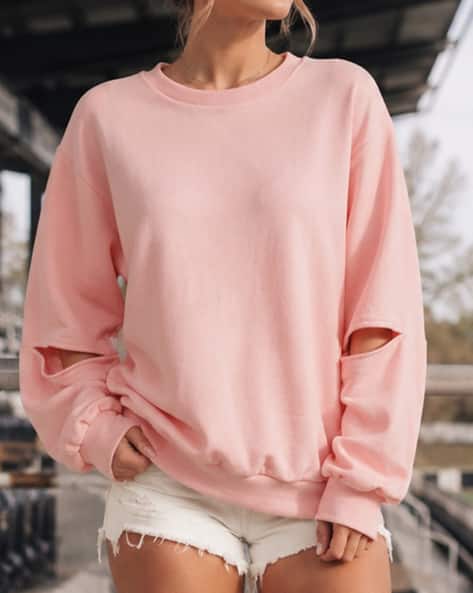Shein Women Full Sleeve Cut Out Detail Crew Sweatshirt