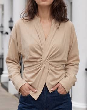 Shein Shein Women Full Sleeve Front Twisted Knot Detail Shirt Style Top