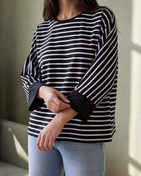 Shein Oversized Fit Medium Length Extended Sleeves Striped Top-picture-43