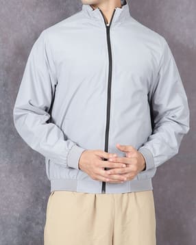 Shein Men High Neck Full Sleeve Zipped Bomber Jacket-image-24