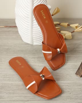 Shein Women Square Toe Bow Knot Strap Flat Sandal-picture-12