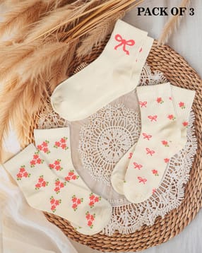 Shein Women Combo Of 3 Bow Print Everyday Socks-picture-31