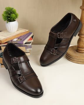 Shein Men Almond Toe Buckle Fastening Cut -Out Detail Monk Shoes-image-4