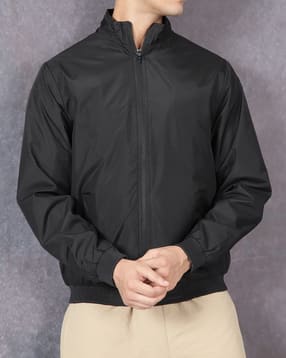 Shein Men Full Sleeve Band Collar Zipped Bomber Jacket-picture-26