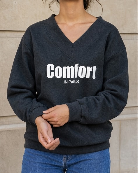 Shein Women Drop Shoulder Typographic Chest Print Sweatshirt