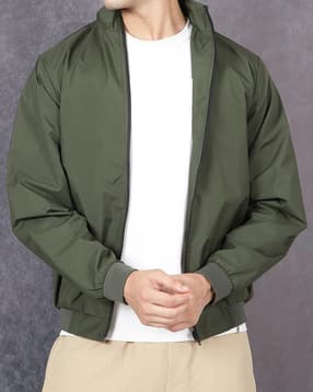 Shein Men Full Sleeve Band Collar Zipped Bomber Jacket-picture-34