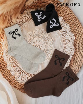 Shein Women Combo Of 3 Bow Print Everyday Socks-picture-25