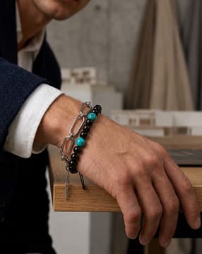Shein Men Combo Of 2 Beaded Detail Bracelet-picture-50