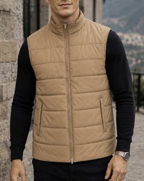 Shein Men High Neck Sleeveless Front Zip Puffer Jacket-image-0