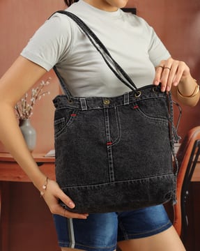 Shein Shein Women Waistband Style Snap Button Closure Denim Tote Bag