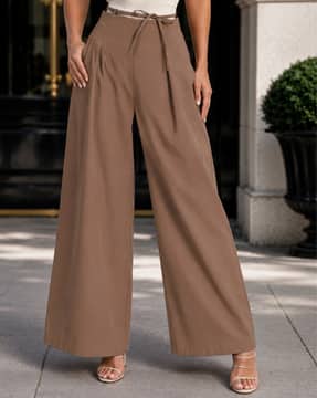 Shein Shein Women Ankle Length High Rise Waist Tie-Up Pleated Culottes