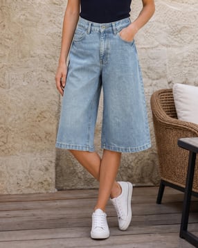 Shein Women Knee Length Denim Jorts-image-42