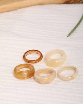 Shein Women Combo of 5 Marbled Resin Design Stackable Rings-picture-24