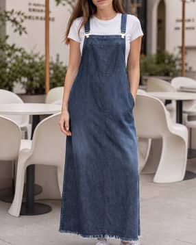 Shein Women Sleeveless Frayed Hem Denim Pinafore Dress-picture-12