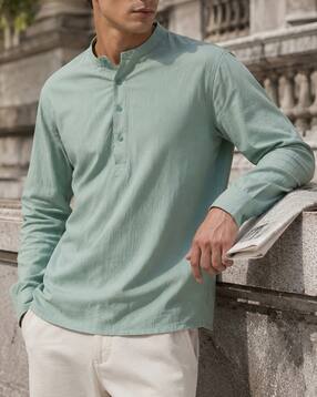 Shein Men Mandarin Collar Full Sleeve Textured Shirt-picture-22