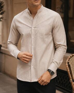 Shein Men Mandarin Collar Full Sleeve Shirt With Chest Pocket-picture-36