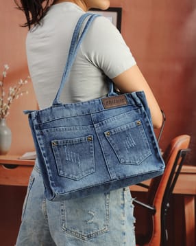 Shein Women Zip Closure Pocket Style Denim Tote Bag-picture-36